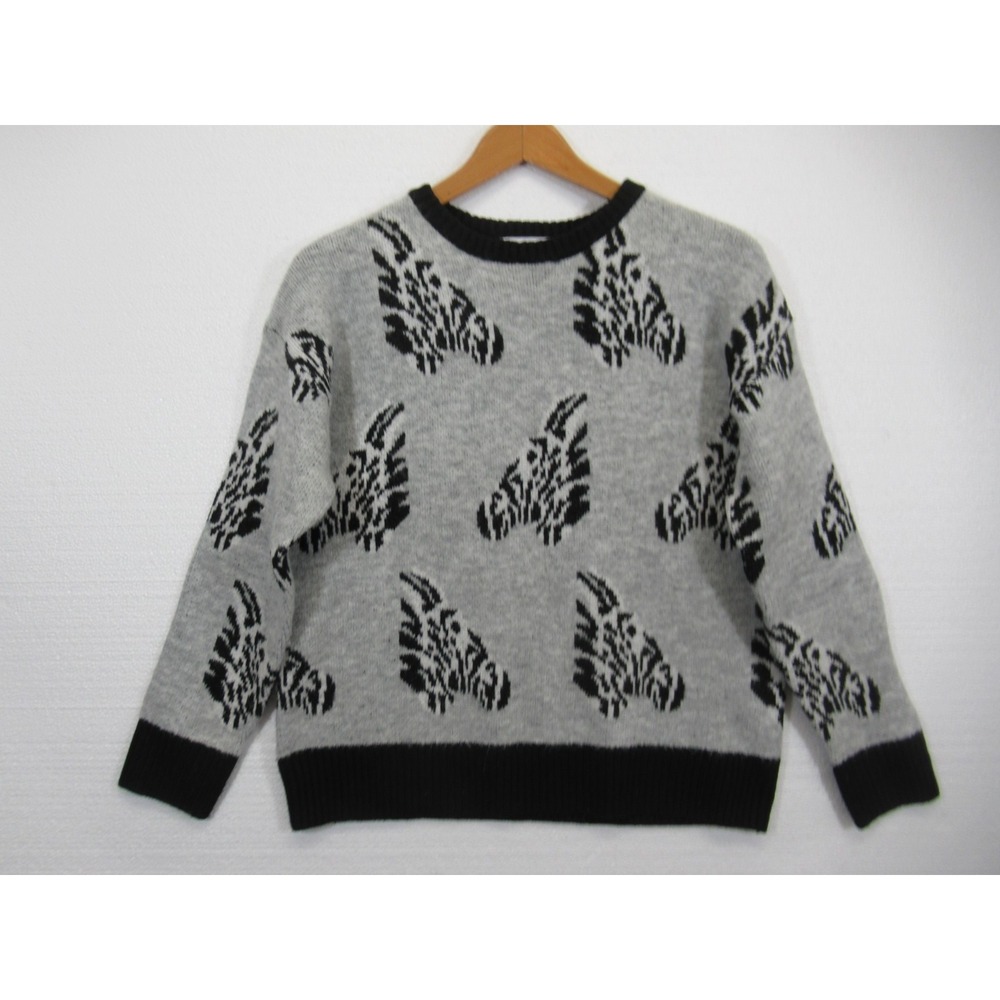 THML Zebra Print Sweater Women Small Gray Pullover Crewneck